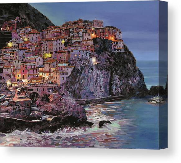 Manarola al crepuscolo Canvas Art Print by Guido Borelli