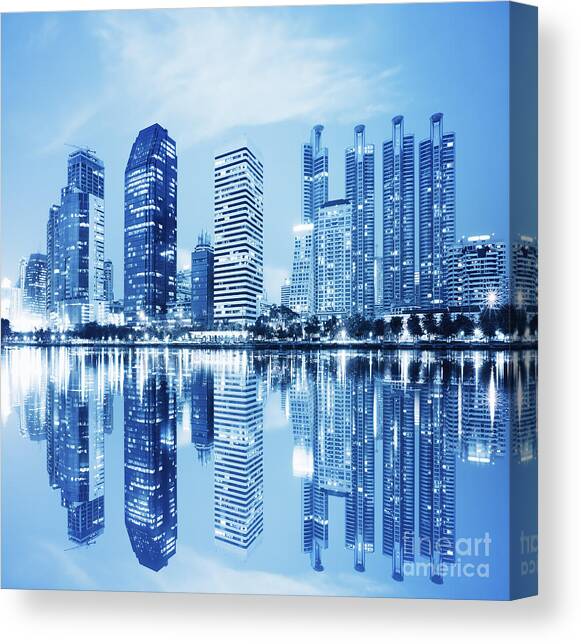 Night Scenes Of City #1 Canvas Art Print by Setsiri Silapasuwanchai
