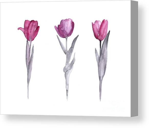 Purple tulips watercolor painting #1 Canvas Art Print by Joanna Szmerdt