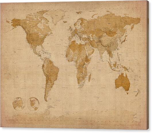 World Map Antique Style #1 Canvas Art Print by Michael Tompsett