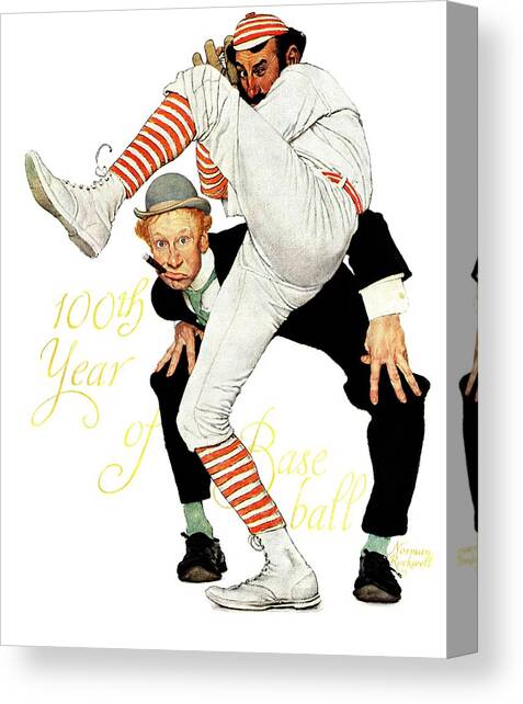100th Anniversary Of Baseball Canvas Art Print by Norman Rockwell