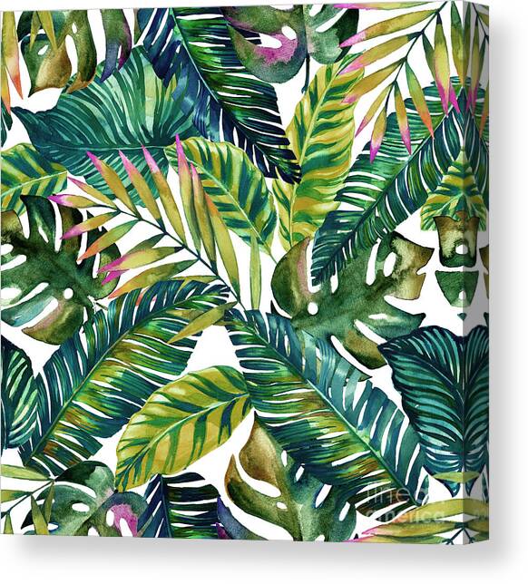 Tropical Green Leaves Pattern  Canvas Art Print by Mark Ashkenazi