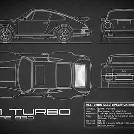 911 Turbo Blueprint - Black by Mark Rogan