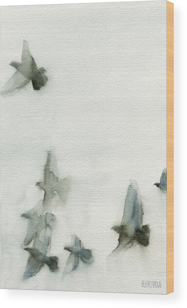 A Flock Of Pigeons 1 Watercolor Painting Of Birds Wood Print