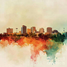 Amarillo Texas Skyline Watercolor Cityscape A Modern Skyline  by Clark Leffler