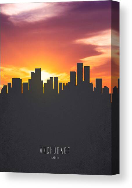 Anchorage Alaska Sunset Skyline 01 Canvas Art Print by Aged Pixel