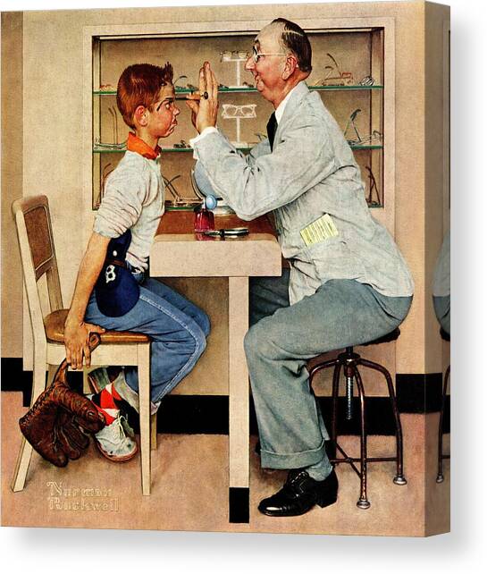 At The Optometrist Canvas Art Print by Norman Rockwell