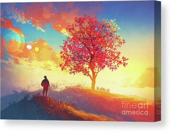Autumn Sunrise Canvas Art Print by Tithi Luadthong