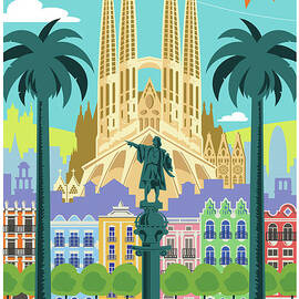 Barcelona Poster - Retro Travel  by Jim Zahniser
