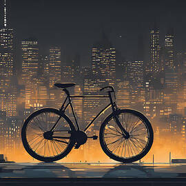Bicycle Silhouette in Urban Night by Jeff Creation