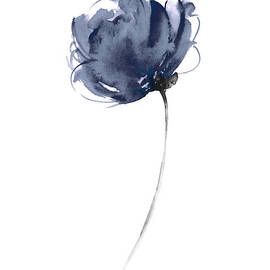Blue Flowers Home Garden Botanical Illustration, Abstract Navy Flower Watercolor Art Print by Joanna Szmerdt