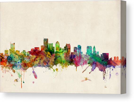 Boston Skyline Canvas Art Print by Michael Tompsett