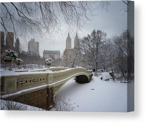 Bow Bridge Central Park in Winter  Canvas Art Print by Vivienne Gucwa