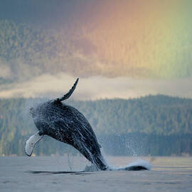 Breaching Humpback Whale And Rainbow by Paul Souders