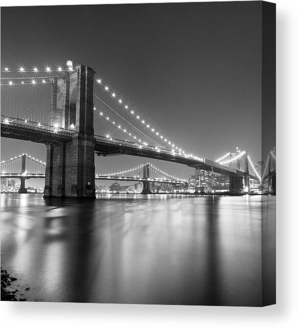 Brooklyn Bridge At Night Canvas Art Print by Adam Garelick