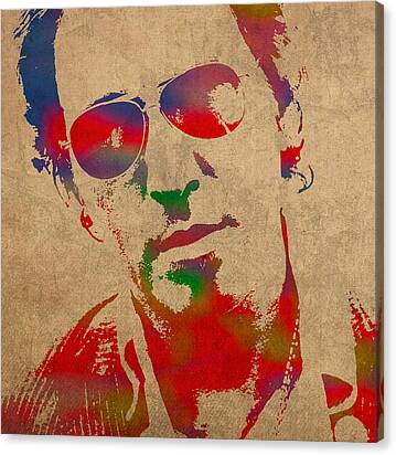 Bruce Springsteen Watercolor Portrait On Worn Distressed Canvas Canvas Print