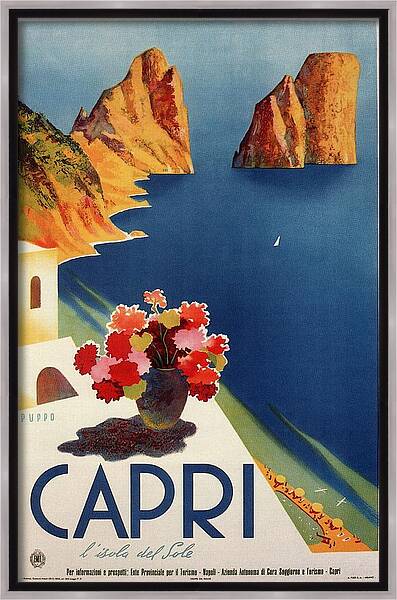 Capri Island, Bay Of Naples, Italy - Retro Travel Poster - Vintage Poster Framed Canvas Print