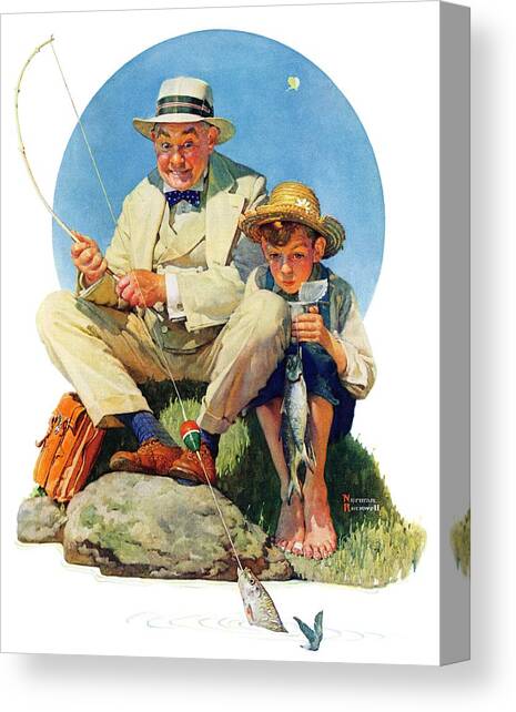 Catching The Big One Canvas Art Print by Norman Rockwell