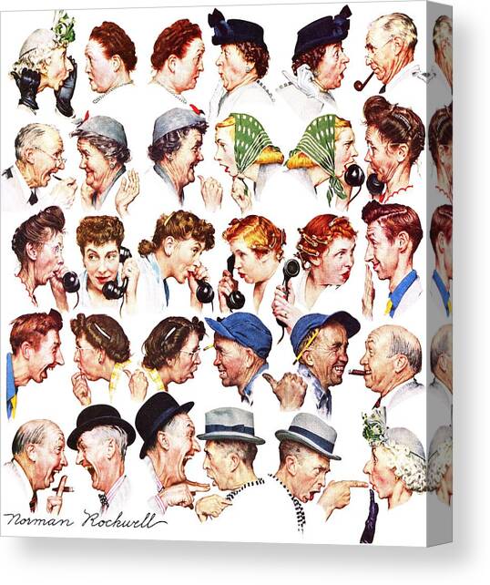 Chain Of Gossip Canvas Art Print by Norman Rockwell
