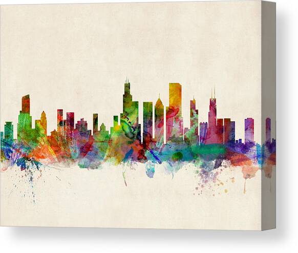 Chicago City Skyline Canvas Art Print by Michael Tompsett