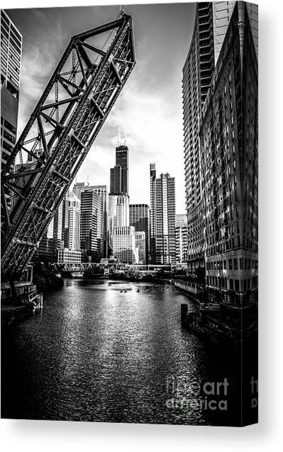 Chicago Kinzie Street Bridge Black and White Picture Canvas Art Print by Paul Velgos
