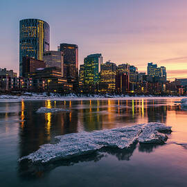 City of Calgary Skyline Spring River Reflection Wall Art Alberta Cityscape Canvas Print by Yves Gagnon