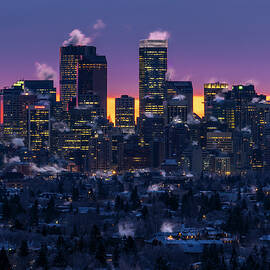 Winter Cityscape of Calgary Skyline Downtown Alberta Wall Art, Urban Snow Scene Fine Art Print by Yves Gagnon