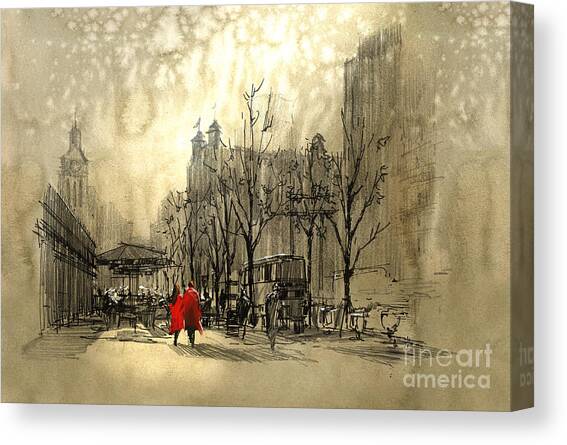 Couple In City Canvas Art Print by Tithi Luadthong