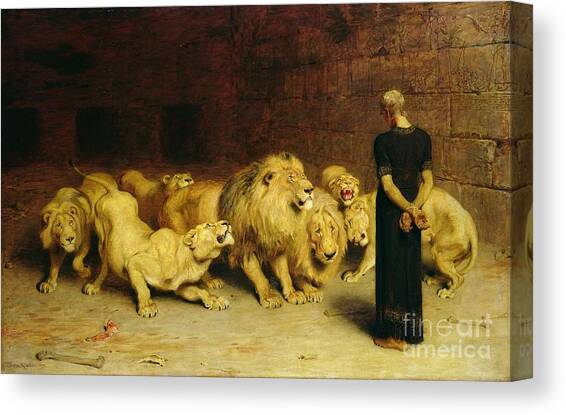 Daniel in the Lions Den Canvas Art Print by Briton Riviere