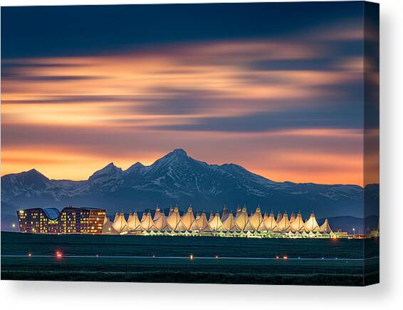 Denver International Airport In Dusk With Longs Peak As Background Canvas Art Print by Mei Xu