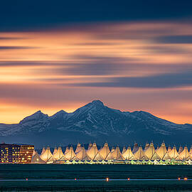 Denver International Airport In Dusk With Longs Peak As Background by Mei Xu
