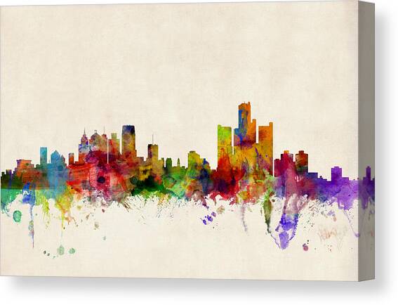 Detroit Michigan Skyline Canvas Art Print by Michael Tompsett