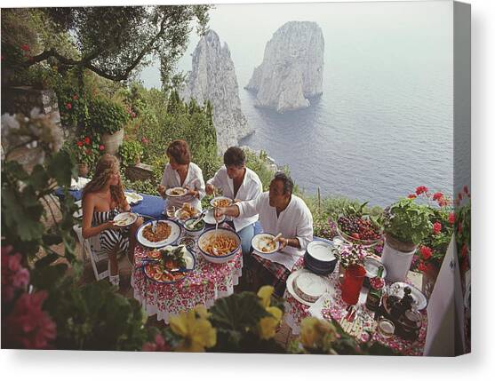Dining Al Fresco On Capri Canvas Art Print by Slim Aarons
