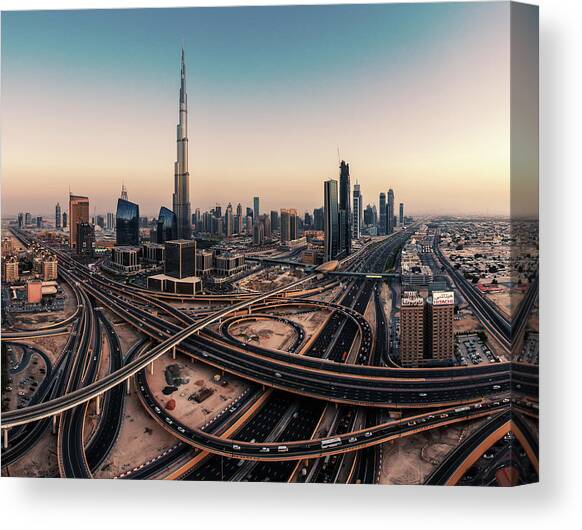 Dubai Skyline Panorama Canvas Art Print by Jean Claude Castor