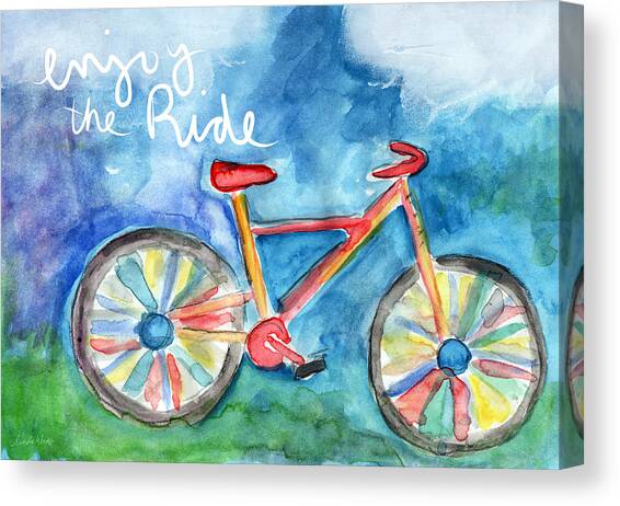 Enjoy The Ride- Colorful Bike Painting Canvas Art Print by Linda Woods