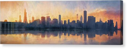Fire in the Sky Chicago at Sunset Canvas Art Print by Scott Norris