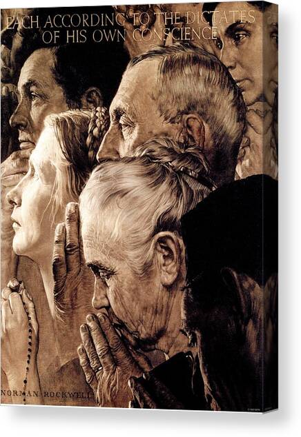 Freedom Of Worship Canvas Art Print by Norman Rockwell