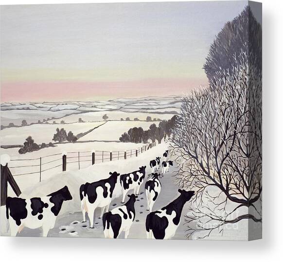 Friesians in Winter Canvas Art Print by Maggie Rowe