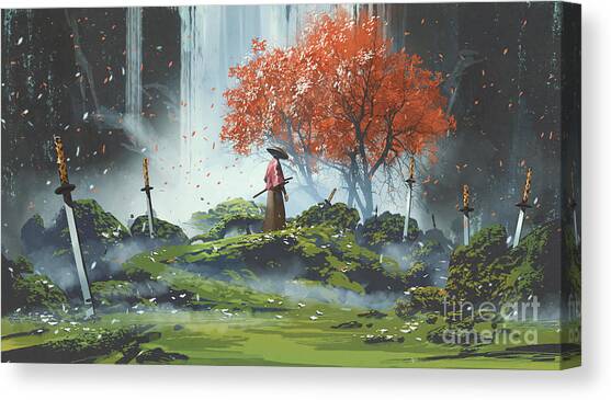 Garden Of The Katana Swords Canvas Art Print by Tithi Luadthong