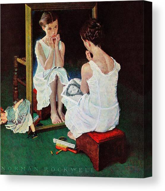 Girl At The Mirror Canvas Art Print by Norman Rockwell