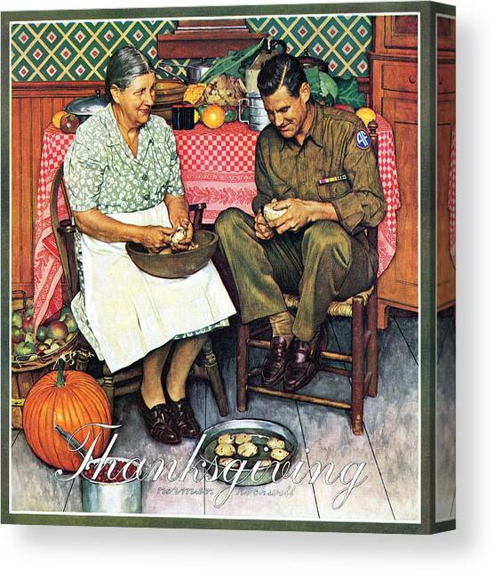 Home For Thanksgiving Canvas Art Print by Norman Rockwell