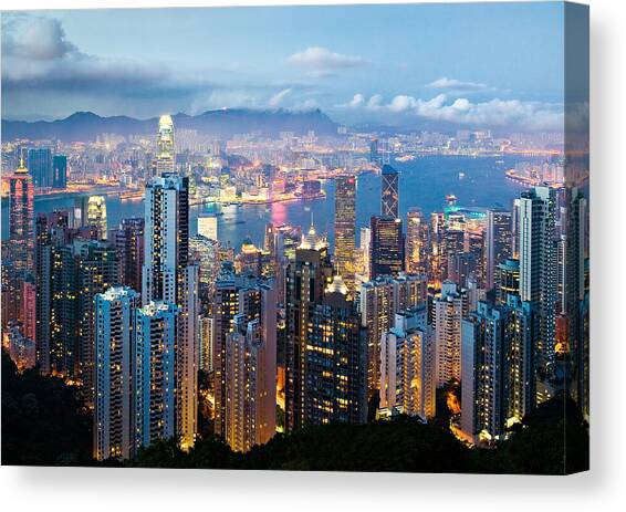 Hong Kong at Dusk Canvas Art Print by Dave Bowman
