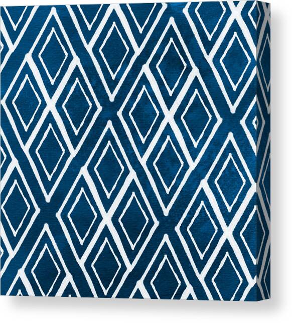 Indgo and White Diamonds Large Canvas Art Print by Linda Woods