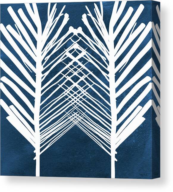 Indigo and White Leaves- Abstract Art Canvas Art Print by Linda Woods