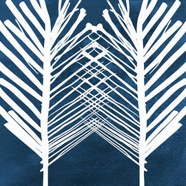 Indigo and White Leaves- Abstract Art by Linda Woods