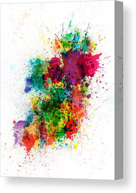 Ireland Map Paint Splashes Canvas Art Print by Michael Tompsett