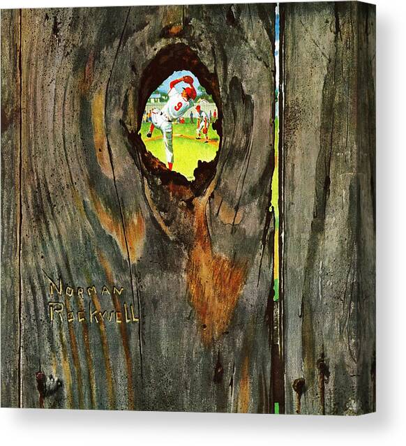 Knothole Baseball Canvas Art Print by Norman Rockwell