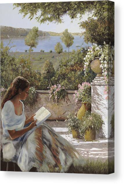 La Lettura All'ombra Canvas Art Print by Guido Borelli