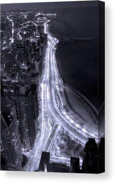 Lake Shore Drive Aerial  B and  W Canvas Art Print by Steve Gadomski