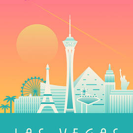 Las Vegas City Skyline Retro Art Deco - Morning by Organic Synthesis